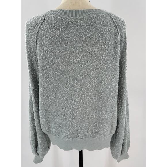 Free People Sage Green Gray Blue Pullover Top Boucle Sweatshirt Oversized XS M - Picture 4 of 11